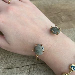 NWT Gold Bangle with Grey Marble and Amber Stones